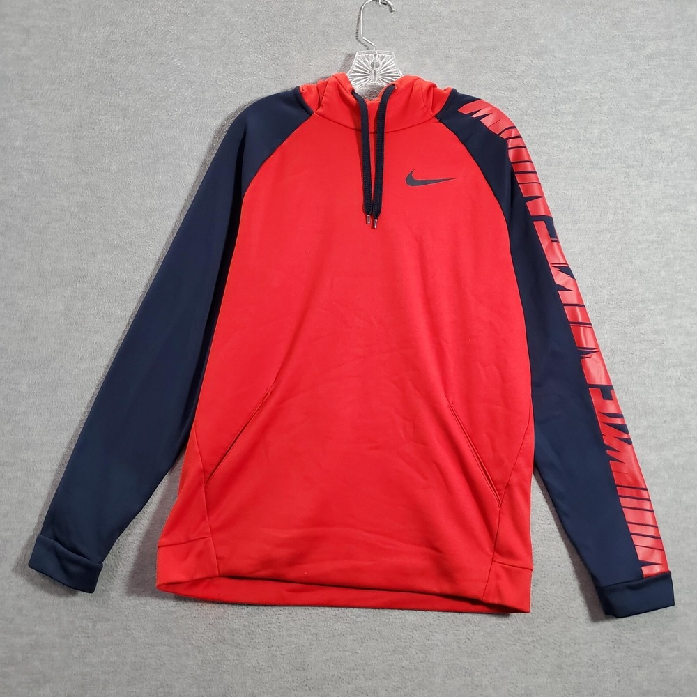 Nike Men Sweatshirt Large Red Hoodie Therma GFX3 Dri Fit Pockets Long Sleeve